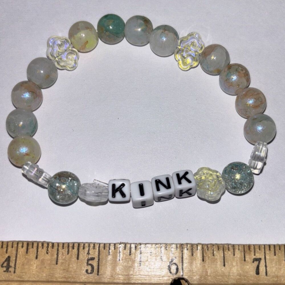 Handmade Grey Beaded Letter Charm Bracelet KINK Stretch Elastic Stacking Novelty
